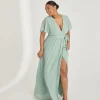 Flutter Sleeve Wrap Tie Chiffon Bridesmaid Dress - Sage