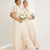 Flutter Sleeve Wrap Tie Chiffon Bridesmaid Dress - Butter Cream