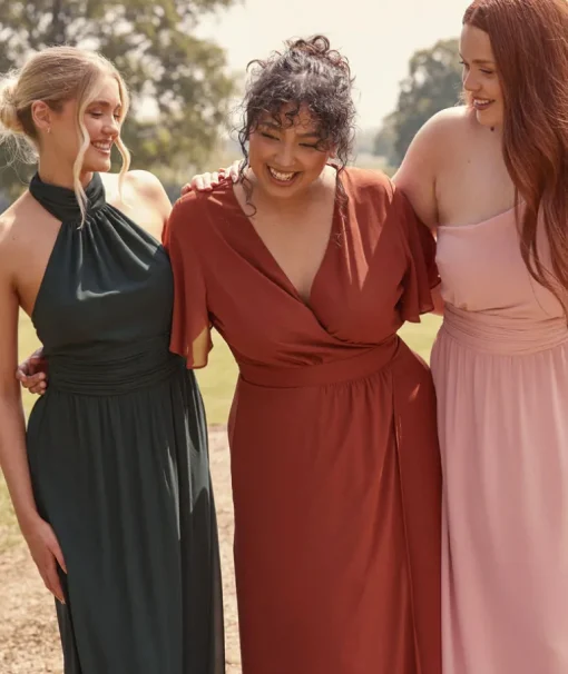 Flutter Sleeve Wrap Tie Chiffon Bridesmaid Dress - Rust
