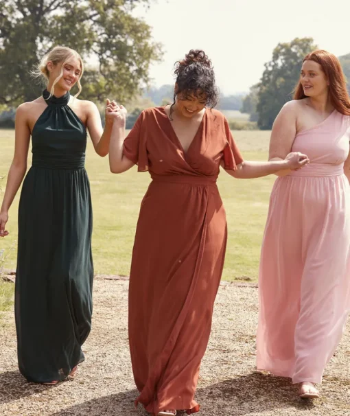 Halter Neck Pleated Waist Chiffon Bridesmaid Dress - Emerald