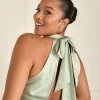 Halter Neck Satin Bridesmaid Dress - Sage