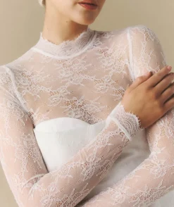 Lace Sleeve Cup Detail Midi Dress - White