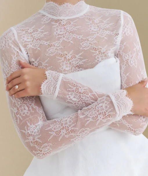 Lace Sleeve Cup Detail Mini Dress - White