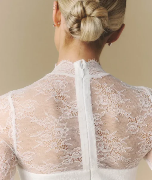Lace Sleeve Cup Detail Midi Dress - White