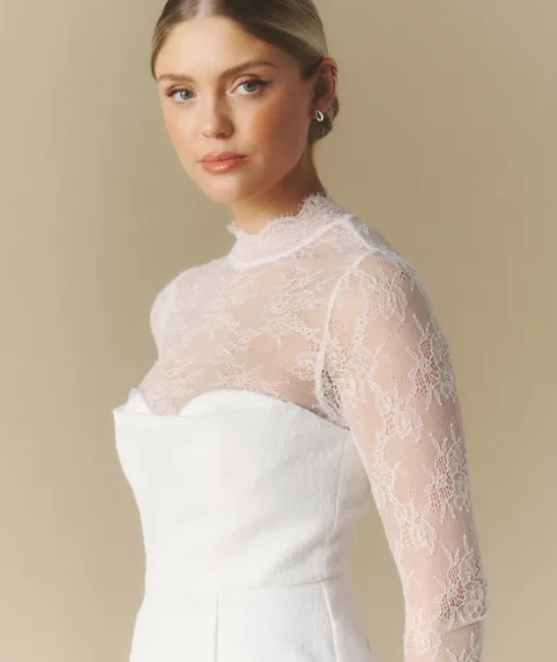 Lace Sleeve Cup Detail Midi Dress - White