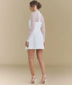 Lace Sleeve Cup Detail Mini Dress - White
