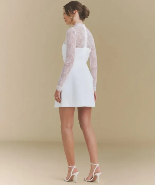 Lace Sleeve Cup Detail Mini Dress - White