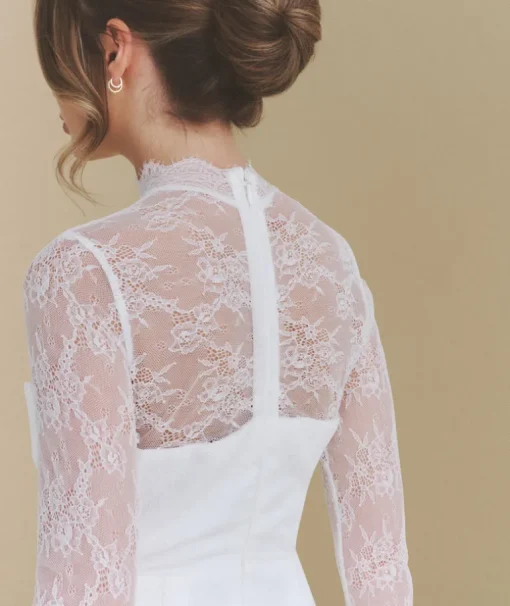 Lace Sleeve Cup Detail Mini Dress - White
