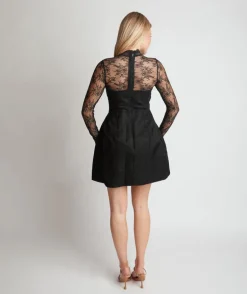 Lace Sleeve Cup Detail Mini Dress - Black