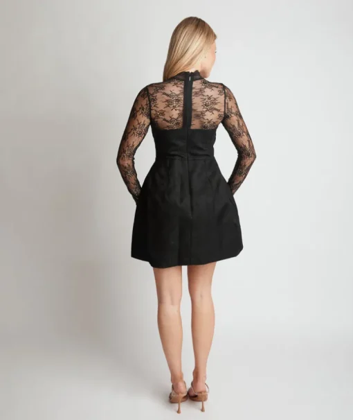 Lace Sleeve Cup Detail Mini Dress - Black