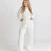 Long Sleeve Pointelle Pyjama Top & Wide Leg Trouser Pyjama Set - Coconut
