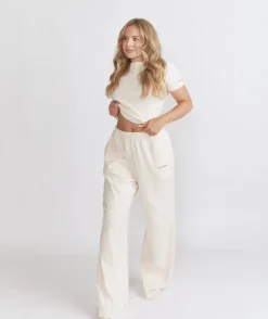Long Sleeve Pointelle Pyjama Top & Wide Leg Trouser Pyjama Set - Rosewater
