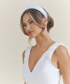Mesh Overlay Satin Fascinator - White