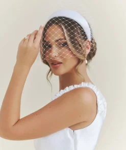 Mesh Overlay Satin Fascinator - White