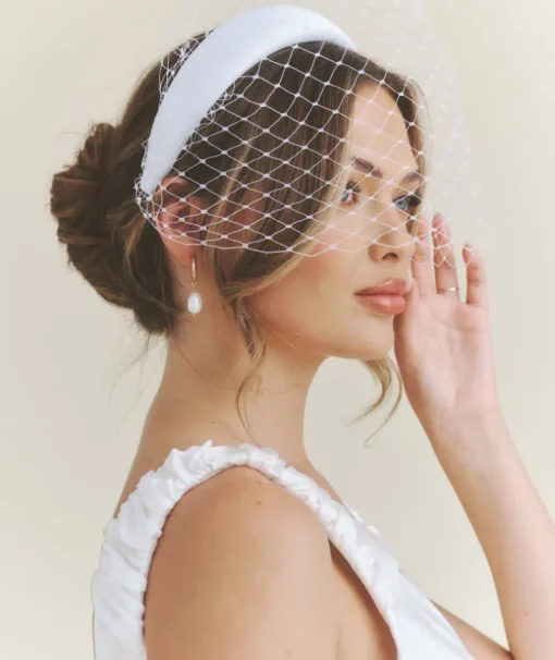 Mesh Overlay Satin Fascinator - White