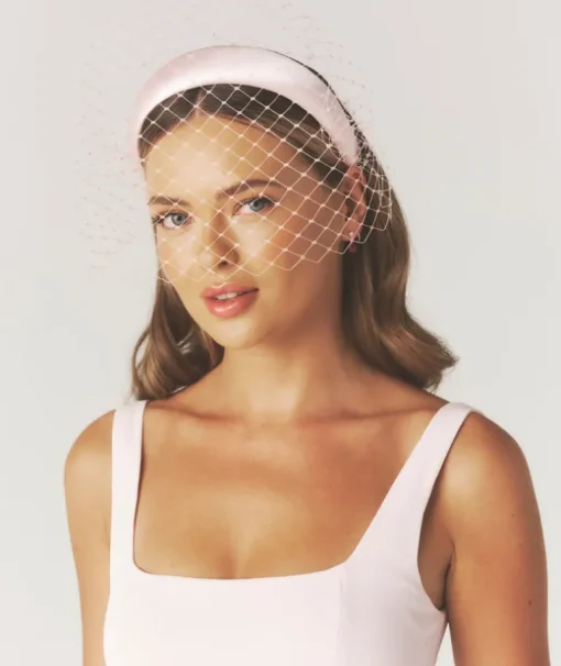 Mesh Overlay Satin Fascinator - Pale Pink