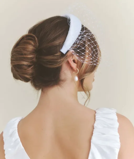 Mesh Overlay Satin Fascinator - White