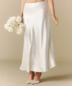 Midi Satin Skirt - Off White