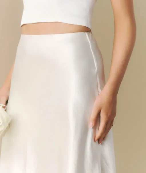 Midi Satin Skirt - Off White