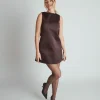 Mini Shift Bow Satin Dress - Chocolate Brown