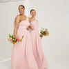 One Shoulder Pleated Waist Chiffon Bridesmaid Dress - Peony Pink