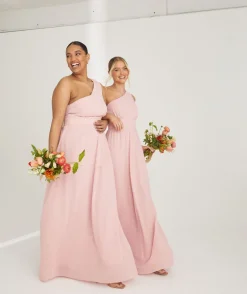 One Shoulder Pleated Waist Chiffon Bridesmaid Dress - Peony Pink