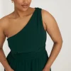 One Shoulder Pleated Waist Chiffon Bridesmaid Dress - Emerald