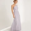 One Shoulder Pleated Waist Chiffon Bridesmaid Dress - Dusty Lilac
