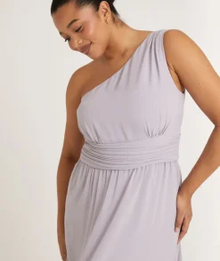 One Shoulder Pleated Waist Chiffon Bridesmaid Dress - Dusty Lilac