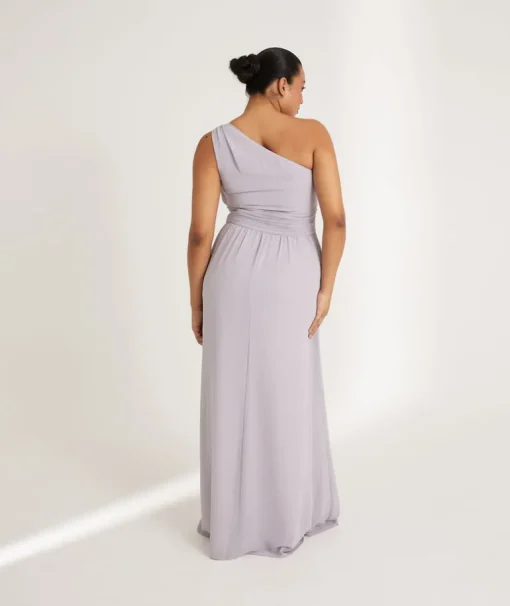 One Shoulder Pleated Waist Chiffon Bridesmaid Dress - Dusty Lilac