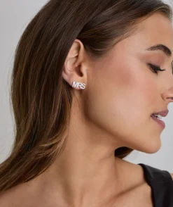 Personalised Mrs Earrings - White Gold