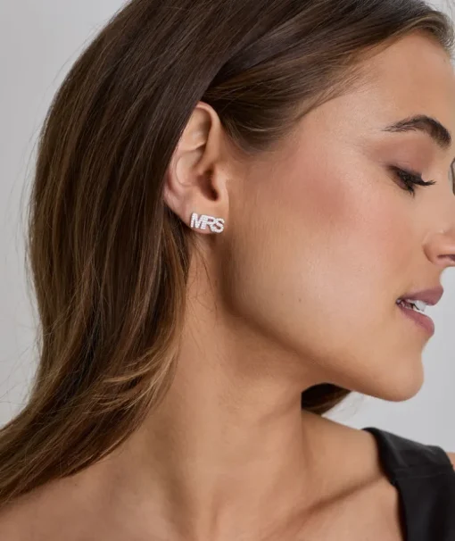 Personalised Mrs Earrings - White Gold