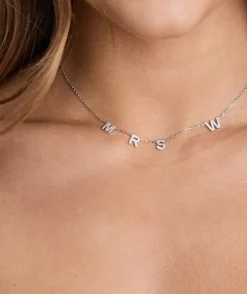 Personalised Mrs Necklace - White Gold