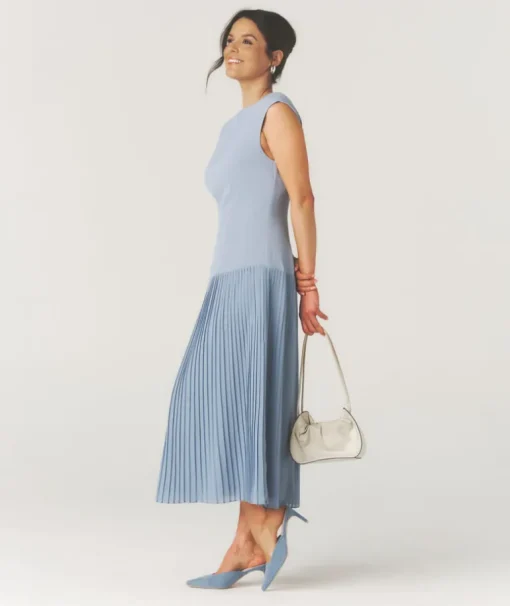 Pleated Cap Sleeve Maxi Dress - Blue