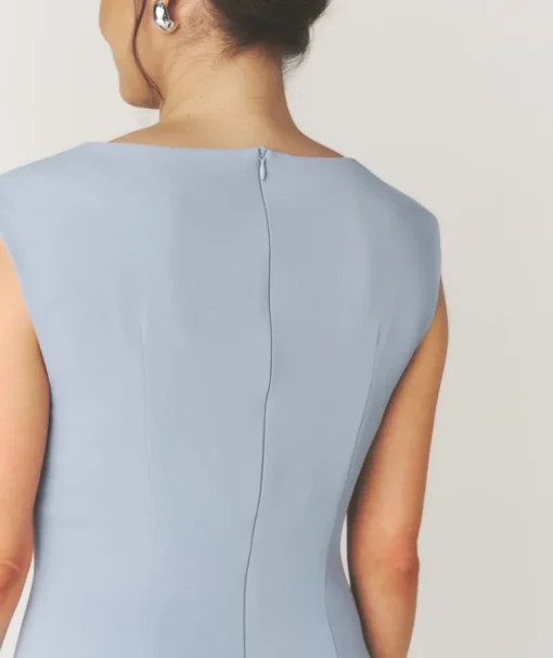 Pleated Cap Sleeve Maxi Dress - Blue