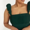 Pleated Statement Shoulder Chiffon Bridesmaid Dress - Emerald