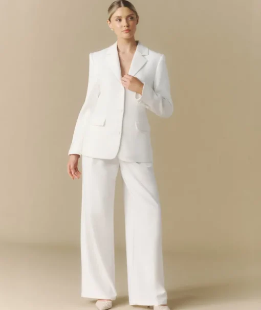 Pleated Wide Leg Trousers - Off White
