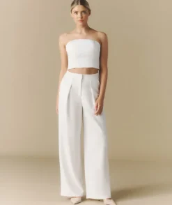 Pleated Wide Leg Trousers - Off White
