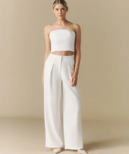 Pleated Wide Leg Trousers - Off White