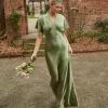 Plunge Batwing Satin Bridesmaid Dress - Moss Green