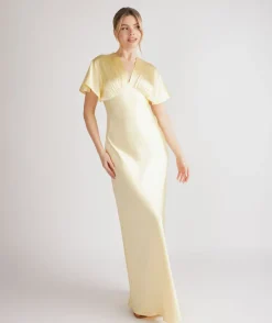 Plunge Batwing Satin Bridesmaid Dress - Butter Lemon