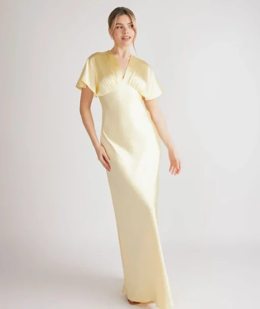 Plunge Batwing Satin Bridesmaid Dress - Butter Lemon