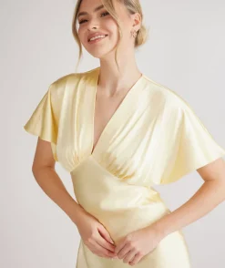 Plunge Batwing Satin Bridesmaid Dress - Butter Lemon