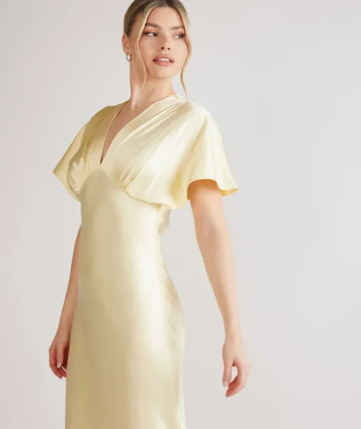 Plunge Batwing Satin Bridesmaid Dress - Butter Lemon