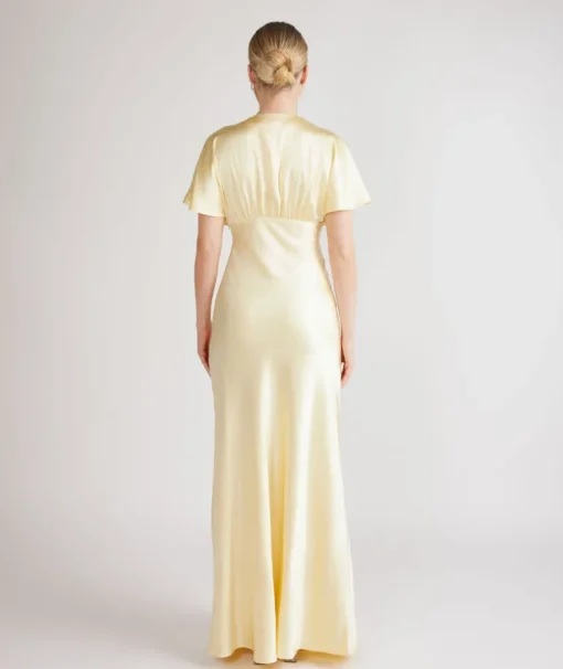Plunge Batwing Satin Bridesmaid Dress - Butter Lemon