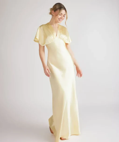 Plunge Batwing Satin Bridesmaid Dress - Butter Lemon