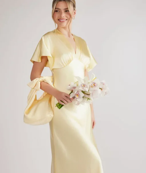 Plunge Batwing Satin Bridesmaid Dress - Butter Lemon