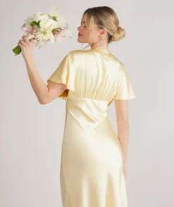Plunge Batwing Satin Bridesmaid Dress - Butter Lemon