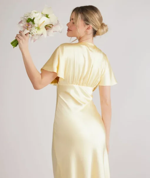 Plunge Batwing Satin Bridesmaid Dress - Butter Lemon