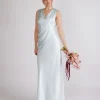 Plunge Drape Detail Satin Bridesmaid Dress - Ice Blue